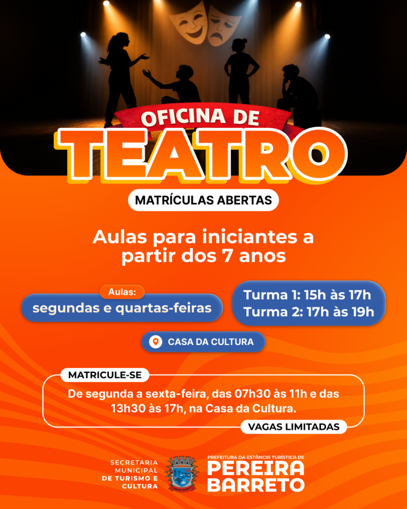 Pereira Barreto abre matrículas para oficina gratuita de teatro voltada a iniciantes