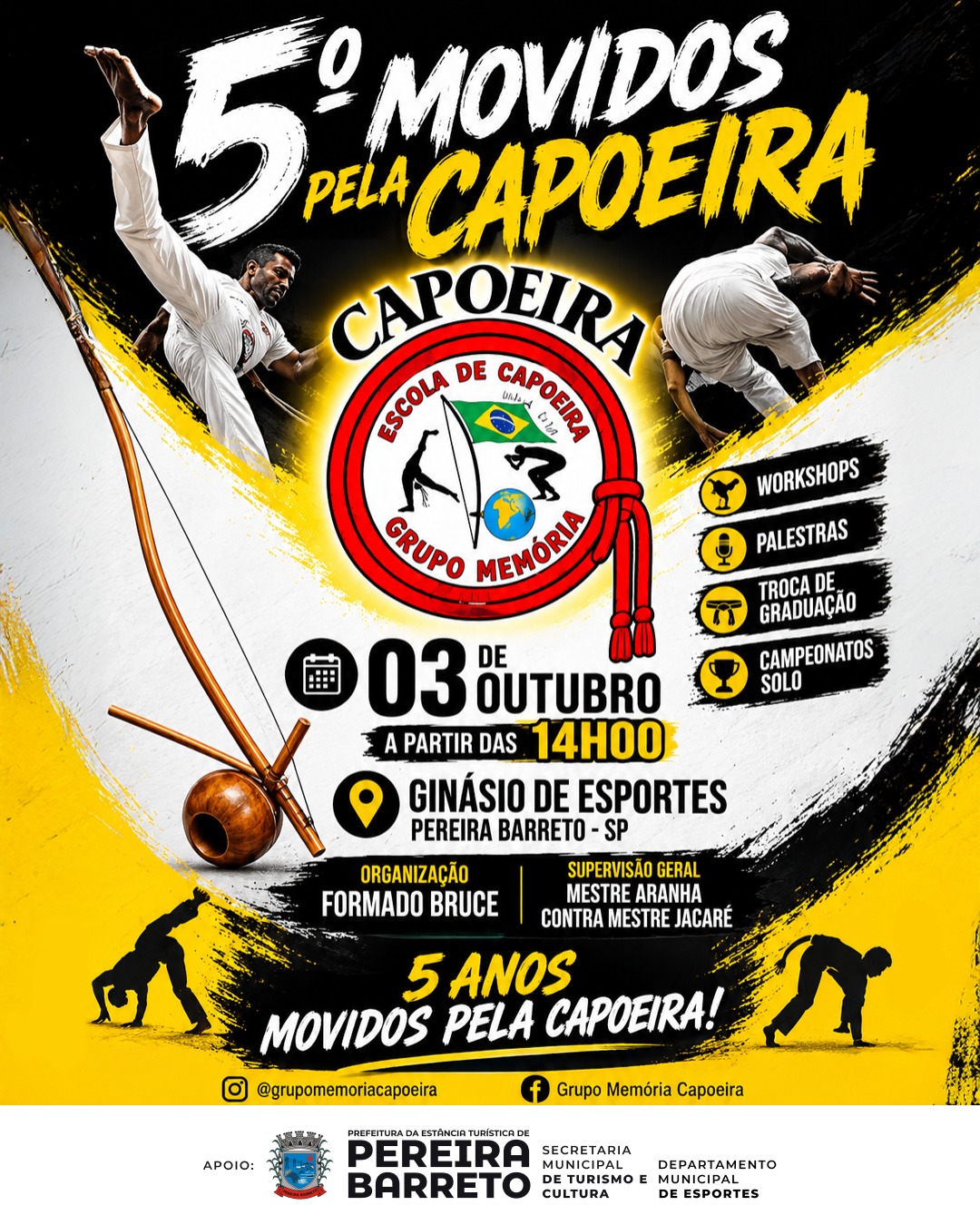 5º Movidos Pela Capoeira acontecerá no próximo dia 03/10 em Pereira Barreto/SP