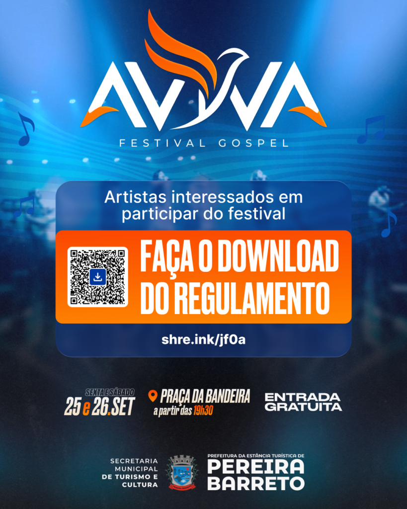 Prefeitura de Pereira Barreto divulga regulamento do Festival de Música Gospel Aviva