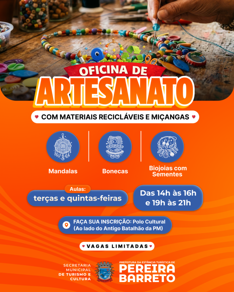 Prefeitura de Pereira Barreto abre inscrições para Oficina de Artesanato Sustentável
